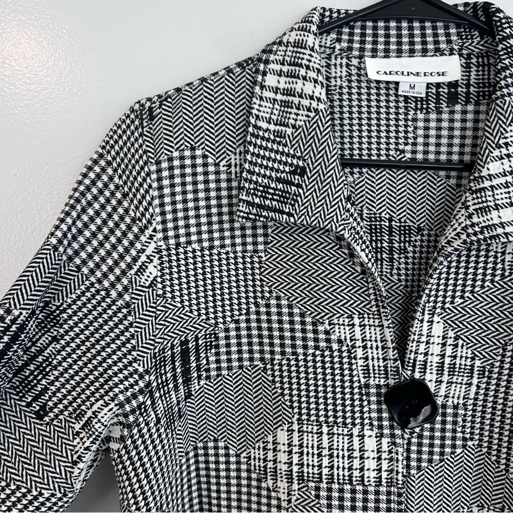 Caroline Rose Black/White Button Front Mixed Print Collared Jacket/Top Medium - Picture 6 of 10